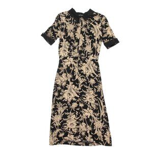 Betsey Johnson Dress Vintage 90s Black Pintuck Floral Tea Cottage Mini P/S  /469